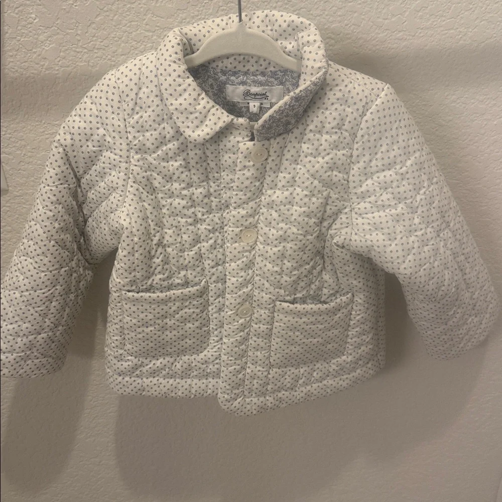 Bonpoint Cream Jacket with Blue Dots
